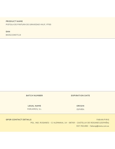 Pistola de pintura de gravedad hvlp, p700