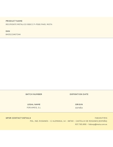 Recipiente metalico 900cc p-p500 p445. mota