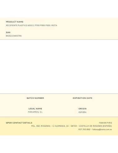 Recipiente plastico 600cc p700 p900 p950. mota