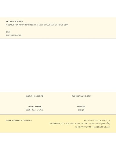 Mosqueton aluminio ø10mm x 10cm colores surtidos edm