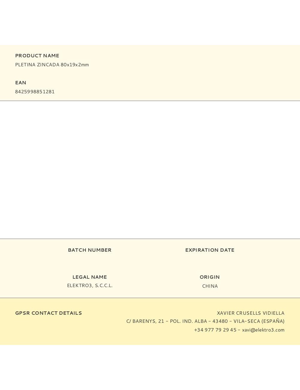 Pletina zincada 80x19x2mm