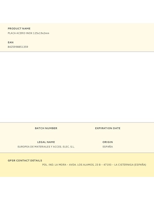 Placa acero inox 125x19x2mm