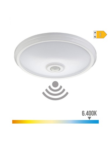 Aplique de superficie led con sensor crepuscular y luz de emergencia ip20 16 w 96 leds 6400 k luz fria ø29 x 6 cm