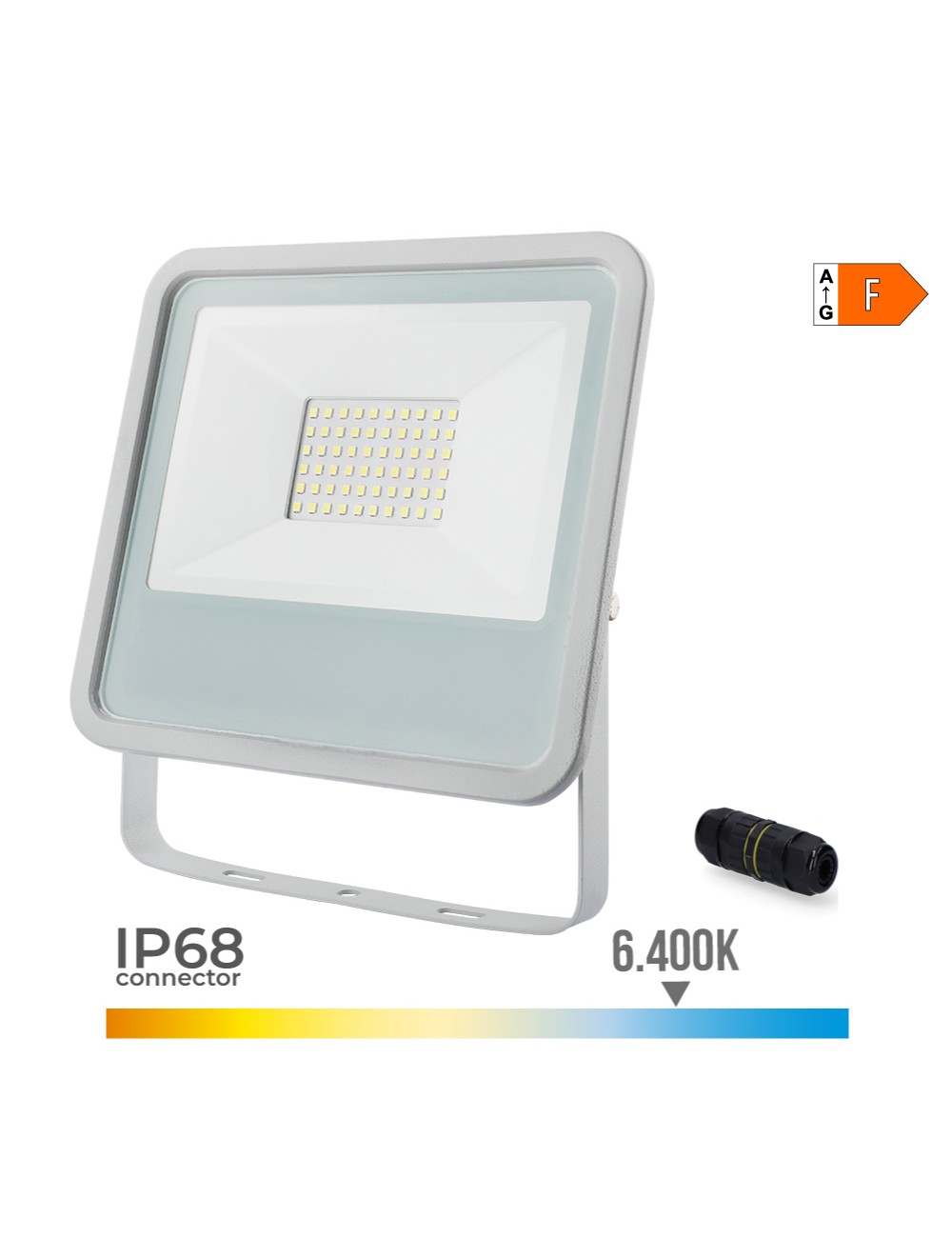 Foco proyector led blanco 50 w 4000 lm 6400 k luz fría 19,2 x 2,9 x 17,5 cm