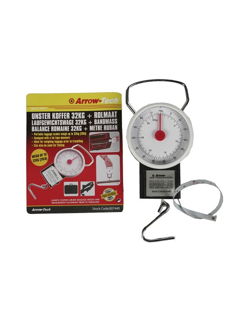 Bascula clasica analogica con gancho y cinta metrica, máximo 32 kg