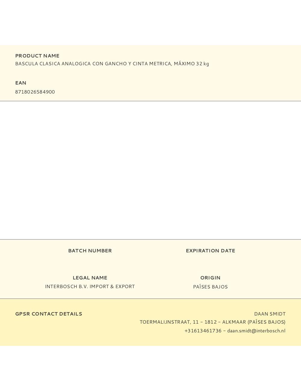 Bascula clasica analogica con gancho y cinta metrica, máximo 32 kg
