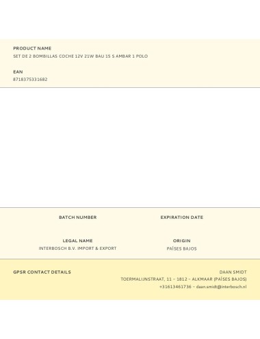 Set de 2 bombillas coche 12v 21w bau 15 s ambar 1 polo