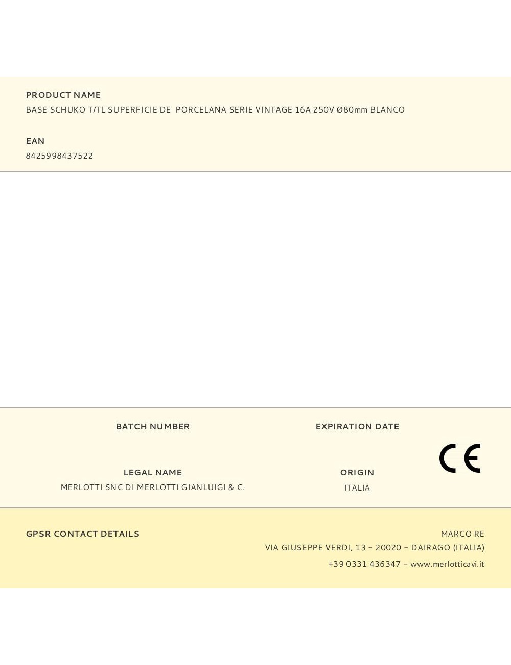 Base schuko t/tl superficie de porcelana serie vintage 16a 250v ø80mm blanco