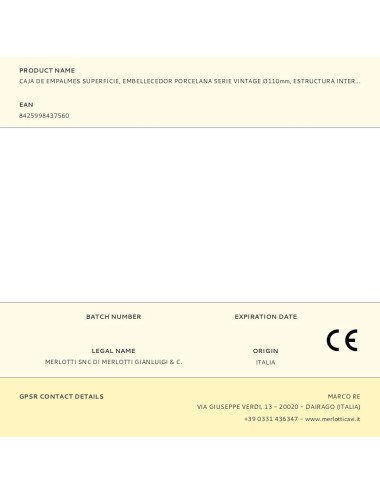 Caja de empalmes superficie, embellecedor porcelana serie vintage ø110mm, estructura interior ø80x40mm blanca