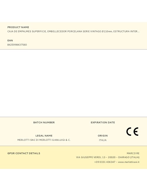 Caja de empalmes superficie, embellecedor porcelana serie vintage ø110mm, estructura interior ø80x40mm blanca