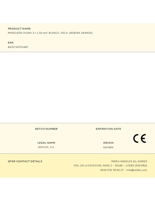 Manguera plana 3 x 1,50 mm blanca, 250 m. (bobina grande)