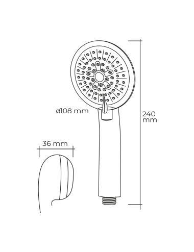 Mango de ducha anticalcareo moderno 3 funciones color cromo ø10,8 x 3,6 x 24 cm