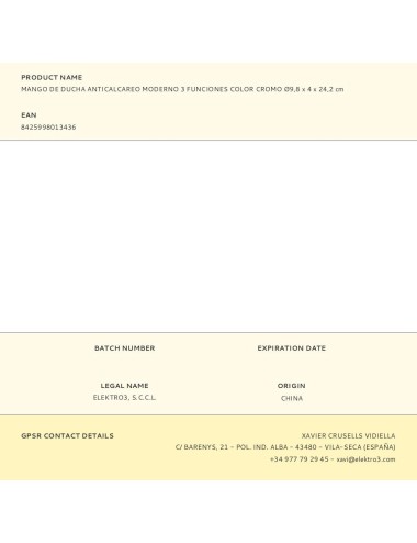 Mango de ducha anticalcareo moderno 3 funciones color cromo ø9,8 x 4 x 24,2 cm