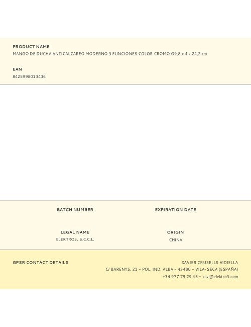 Mango de ducha anticalcareo moderno 3 funciones color cromo ø9,8 x 4 x 24,2 cm