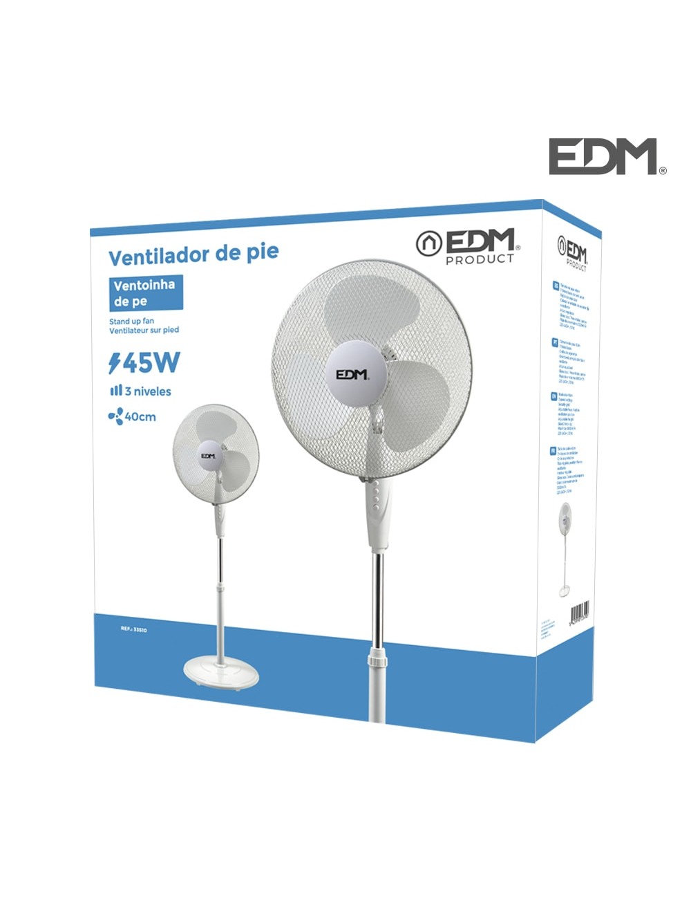 Ventilador de pie base circular, blanco, potencia 45 w 55,6 db aspas ø40 cm, altura regulable 110-130 cm