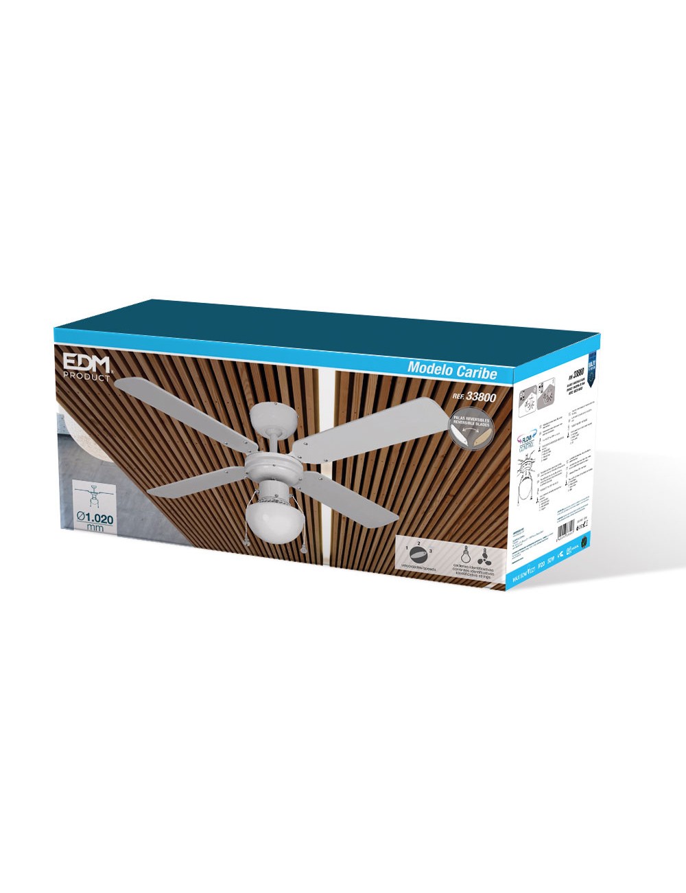 Ventilador de techo modelo caribe. color blanco. potencia: 50 w aspas: ø102 cm