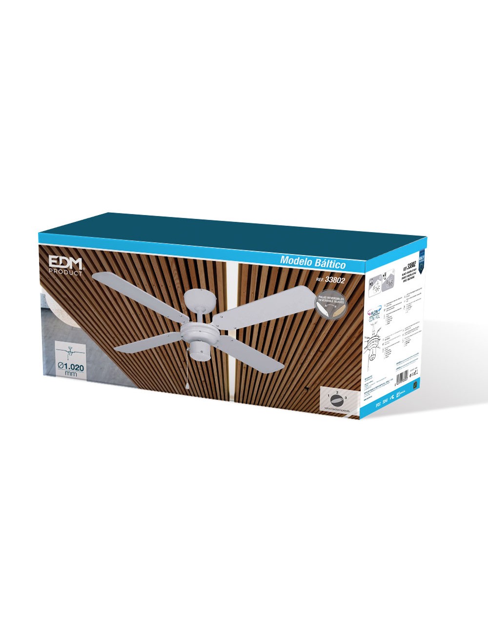 Ventilador de techo modelo baltico. color blanco. potencia: 50 w aspas: ø102cm edm