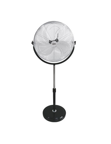 Ventilador de pie industrial base circular, cromado/negro, potencia 120 w 64,9 db aspas ø50 cm, altura regulable 118-148 cm