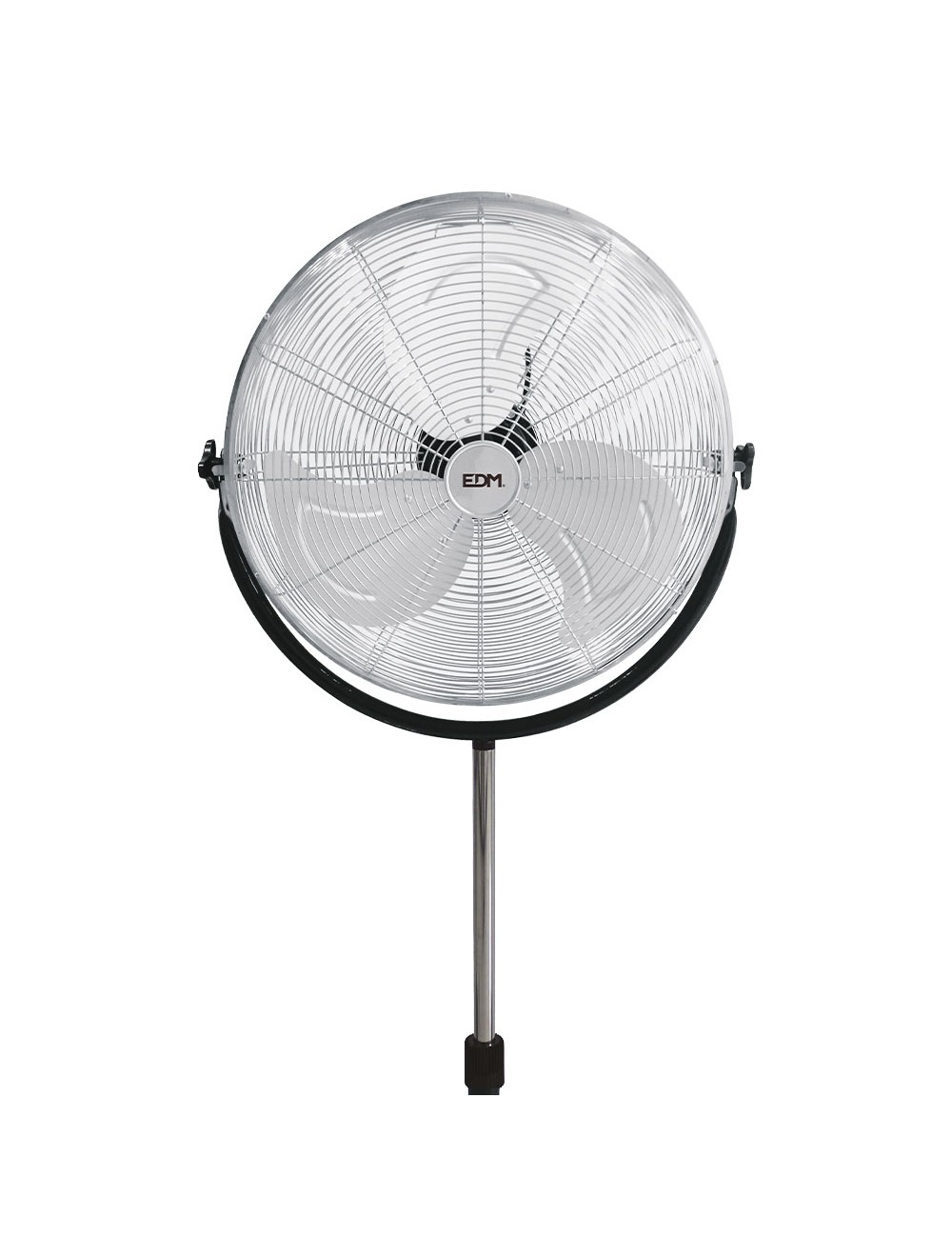 Ventilador de pie industrial base circular, cromado/negro, potencia 120 w 64,9 db aspas ø50 cm, altura regulable 118-148 cm