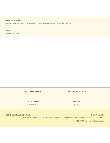 Rejilla para horno cromada extensible 38.5 cm hasta 55 x 31.5 cm