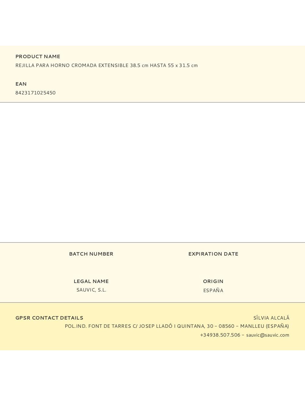 Rejilla para horno cromada extensible 38.5 cm hasta 55 x 31.5 cm