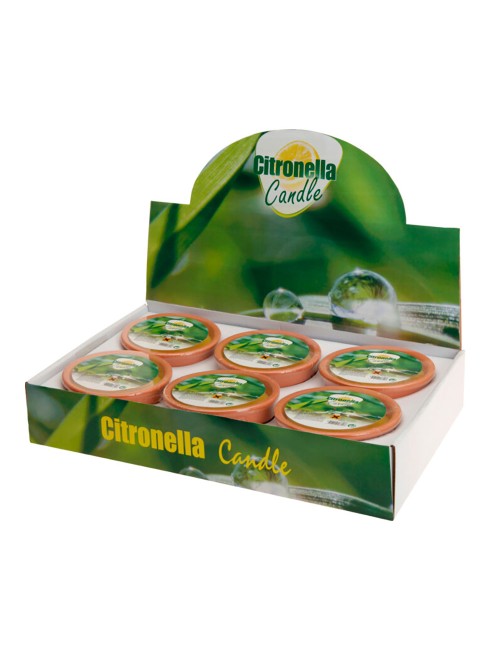 Vela citronela antimosquitos con recipiente de barro medidas: ø13x6,5cm euro/uni