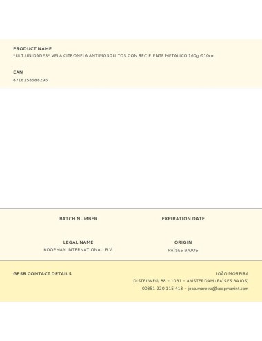 *ult.unidades* vela citronela antimosquitos con recipiente metalico 160g ø10cm