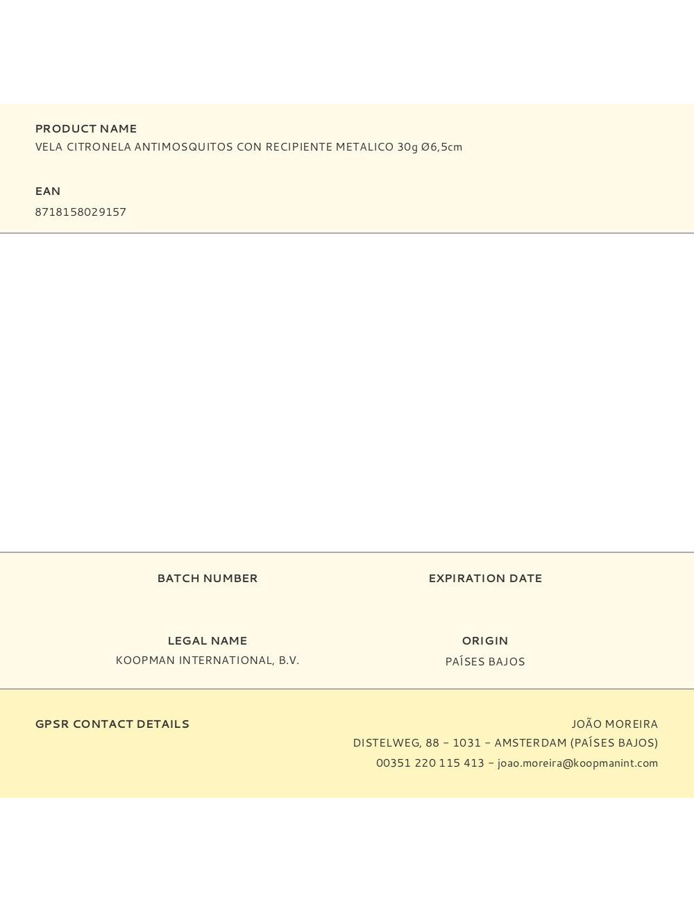 Vela citronela antimosquitos con recipiente metalico 30g ø6,5cm