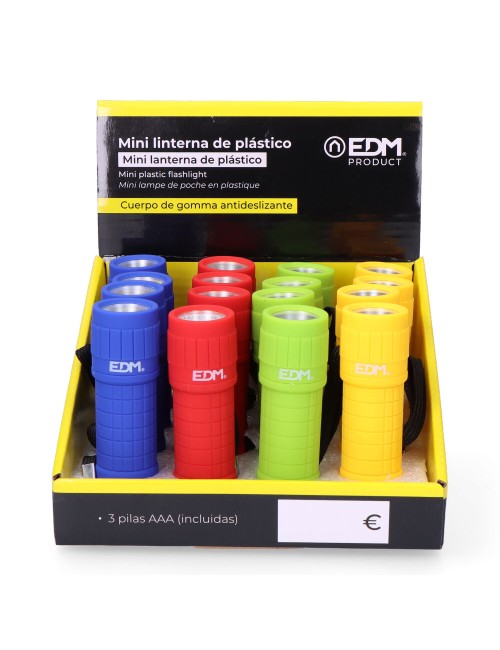 Mini linterna de plástico led cob 60lm 3xaaa (pilas incluidas) colores surtidos