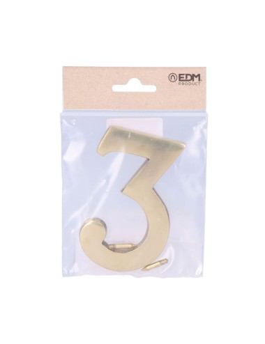 Número 3 latón pulido 10cm fijación invisible