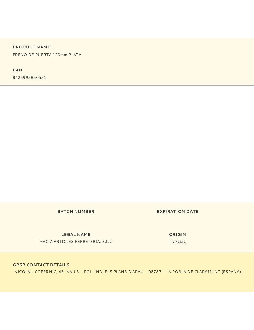 Freno de puerta 120mm plata