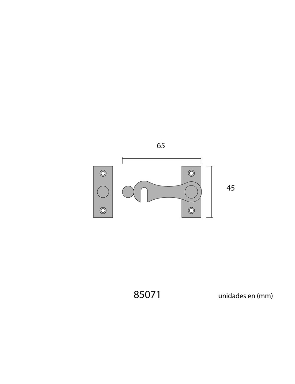 Pestillo izquierdo hierro cromo 6cm