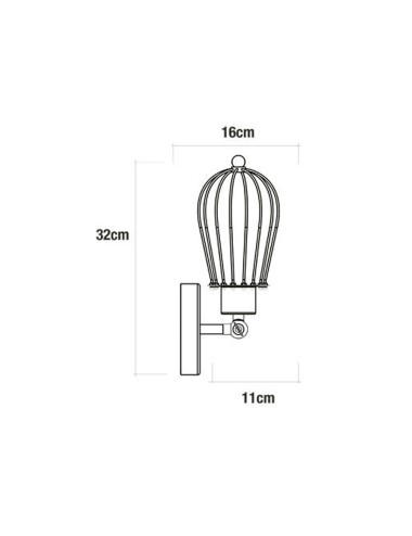 Aplique de pared metalico vintage e27 60 w color negro 11 x 16 x 32 cm