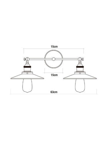 Aplique de pared doble vintage metalico e27 60 w 63 x 29 cm