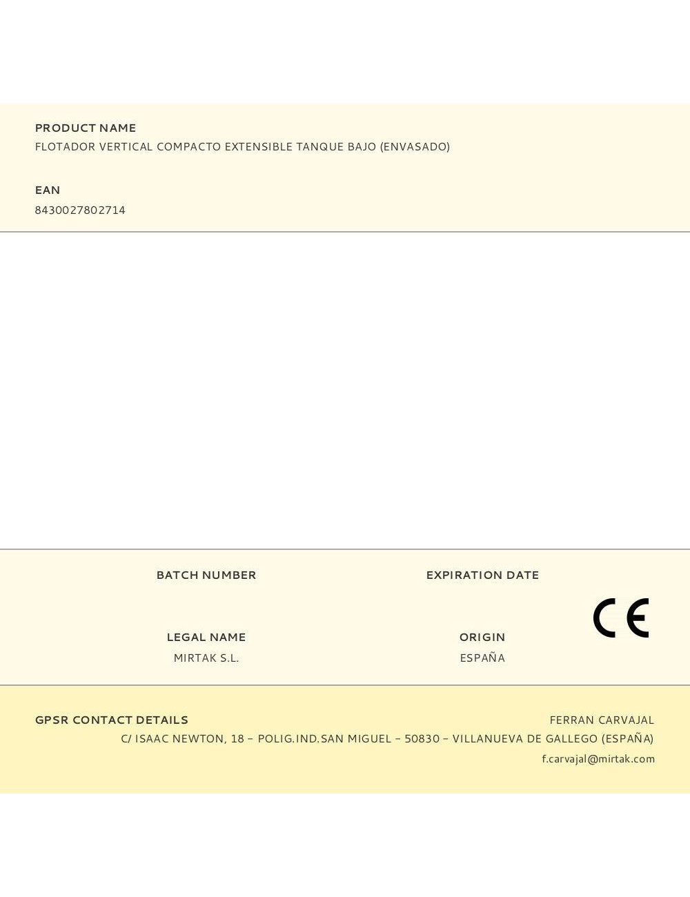 Flotador vertical compacto extensible tanque bajo (envasado)