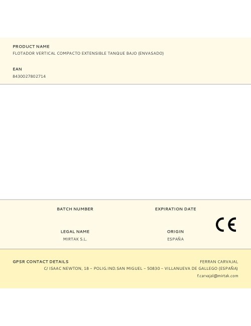Flotador vertical compacto extensible tanque bajo (envasado)