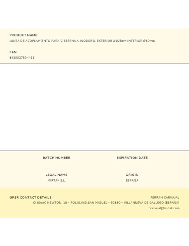Junta de acoplamiento para cisterna a inodoro. exterior ø105mm interior ø80mm