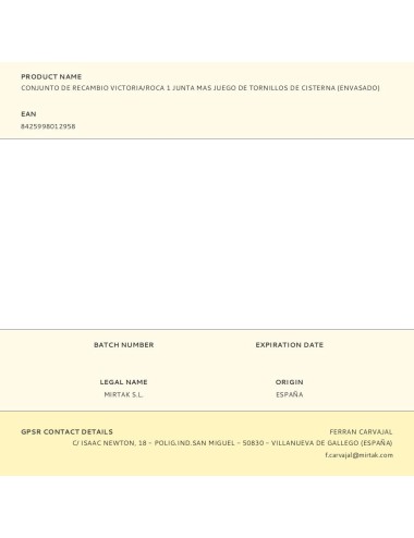 Conjunto de recambio victoria/roca 1 junta mas juego de tornillos de cisterna (envasado)