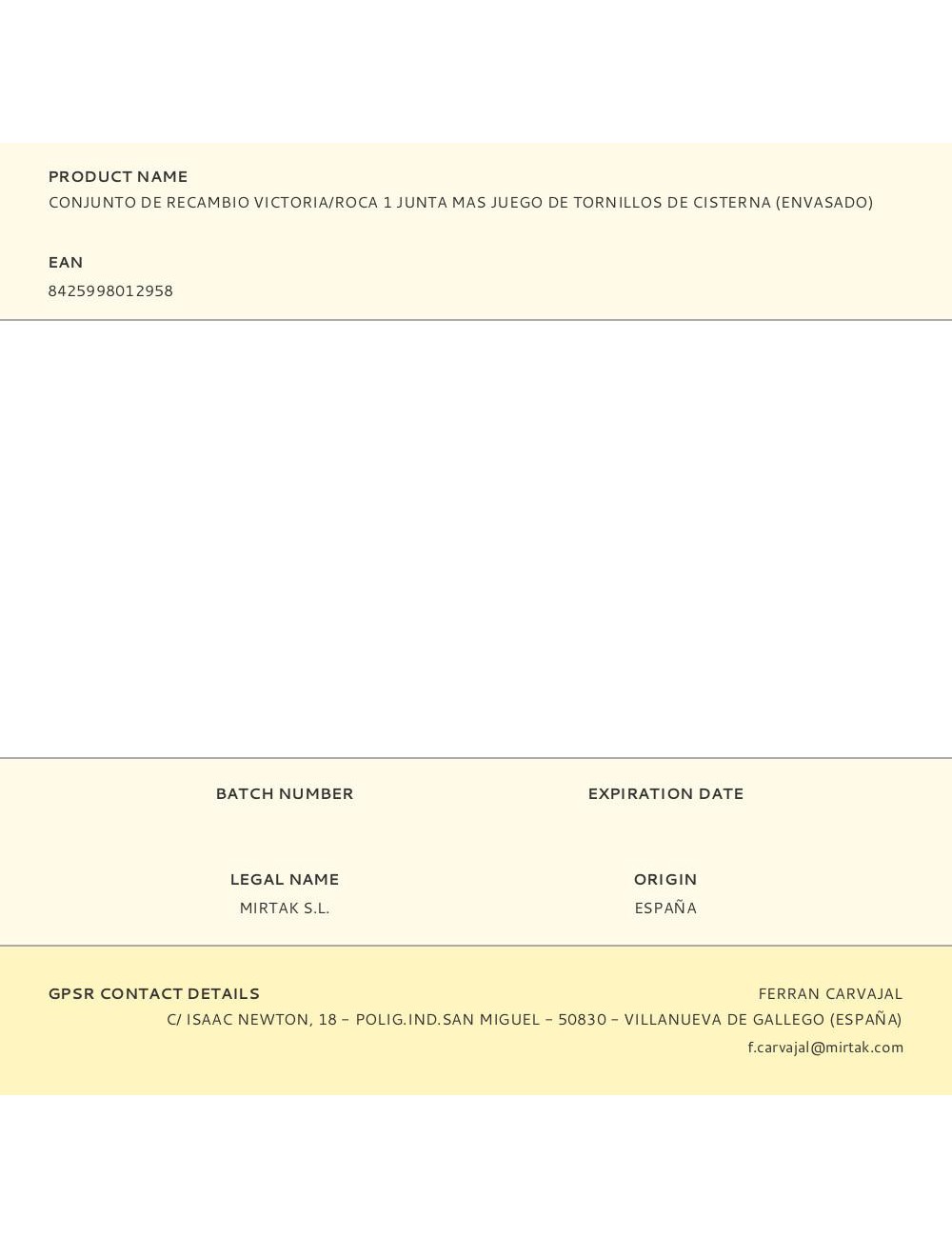 Conjunto de recambio victoria/roca 1 junta mas juego de tornillos de cisterna (envasado)