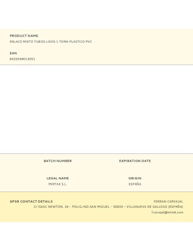 Enlace mixto tubos lisos 1 toma plastico pvc