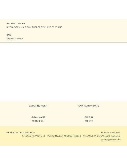 Sifon extensible con tuerca de plastico 1" 1/4"