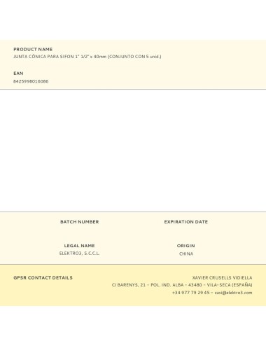 Junta cónica para sifon 1" 1/2" x 40mm (conjunto con 5 unid.)