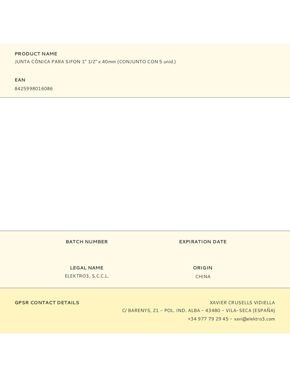 Junta cónica para sifon 1" 1/2" x 40mm (conjunto con 5 unid.)