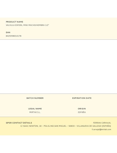 Valvula esfera, mini macho/hembra 1/2"