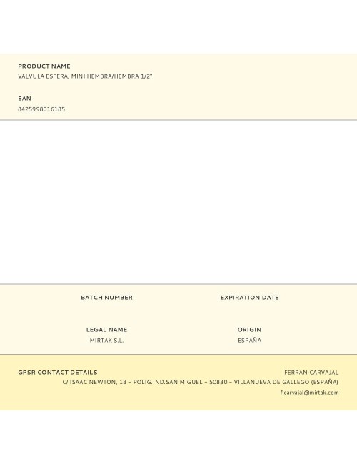 Valvula esfera, mini hembra/hembra 1/2"