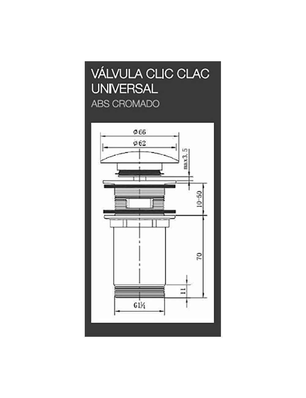 Desagüe "clic-clac" universal de lavabo-bidé cromado (envasado)