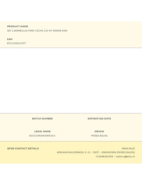 Set 2 bombillas para coche 12v h7 xenon 55w