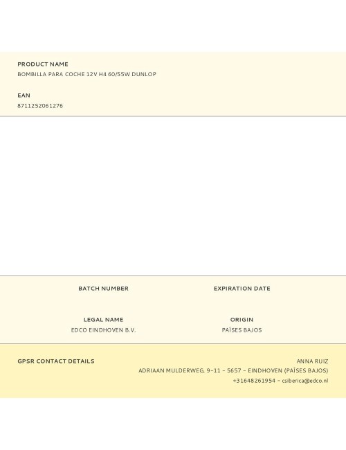 Bombilla para coche 12v h4 60/55w dunlop