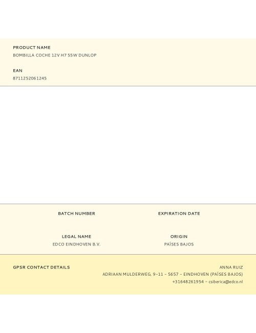 Bombilla coche 12v h7 55w dunlop