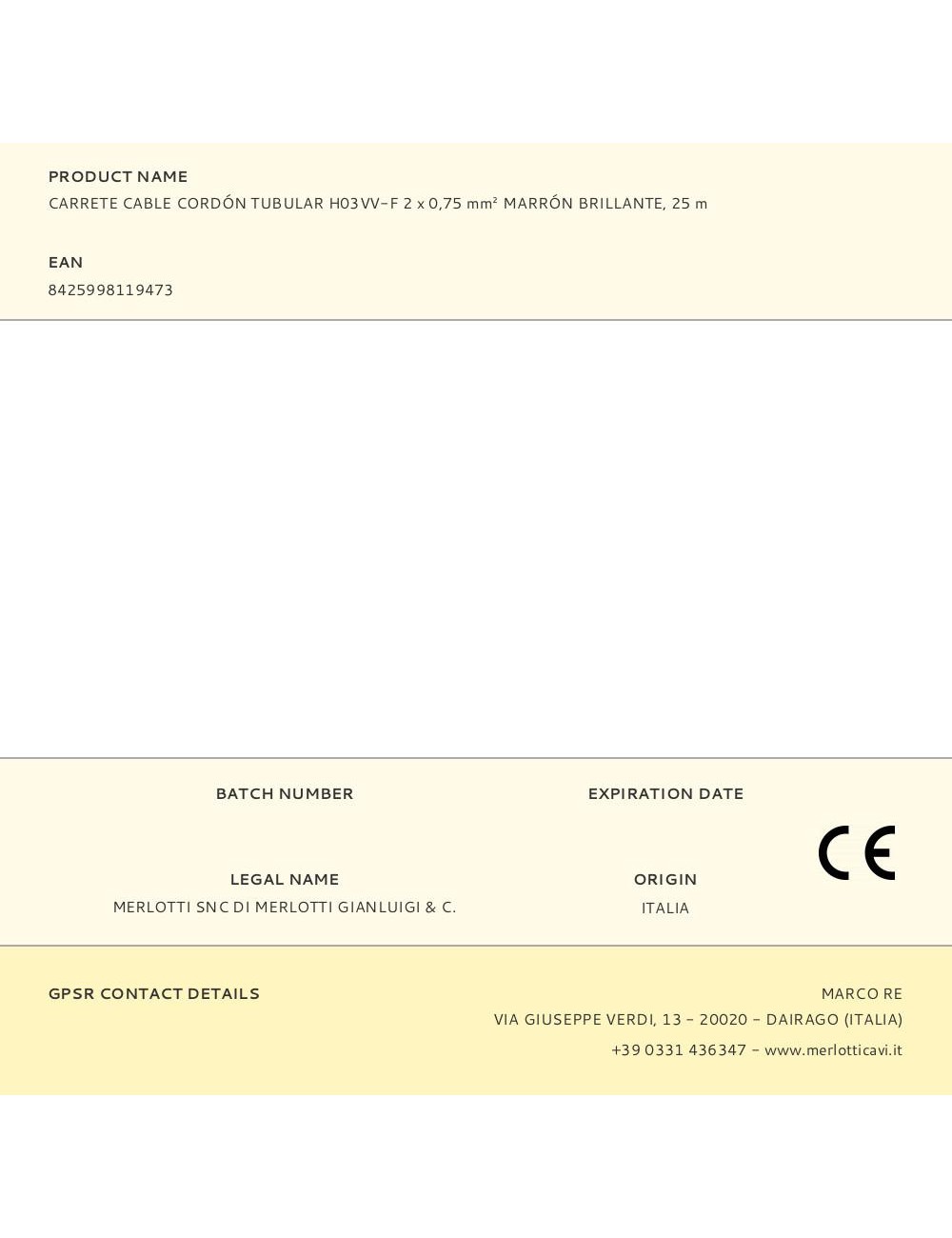 Carrete cable cordón tubular h03vv-f 2 x 0,75 mm marrón brillante, 25 m